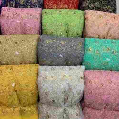 Multicolor Fancy Embroidered Net Fabric For Garments