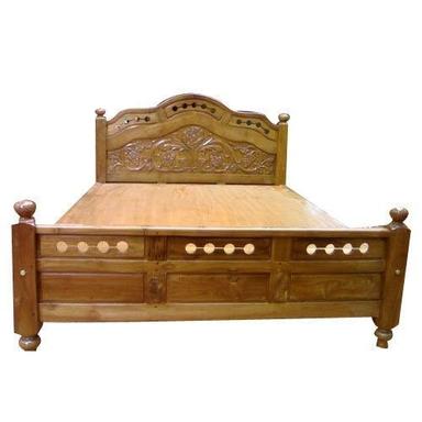 Brown Polished Oak Wooden Cot Bed