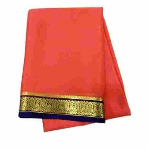 Elegant Border Plain Red Cotton Silk Saree
