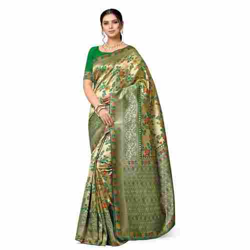 Leeza Store Women's Golden Colour Silk Blend Zari Woven Saree