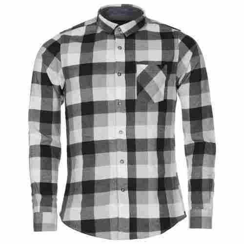 Mens Regular Fit Collar Neck Full Sleeves Check Cotton Shirt For Casual Wear