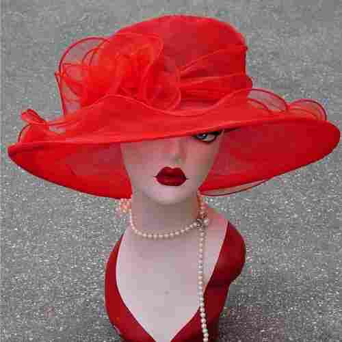 Cotton And Net Yarn Party Wear Red Ladies Hats