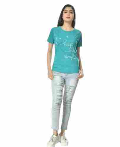 Casual Wear Half Sleeves Cotton Fabric Round Neck Ladies Printed Tops 