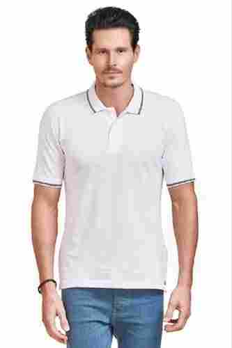 Mens Plain Dyed Polo Neck Short Sleeve White Cotton Party Wear T-Shirt