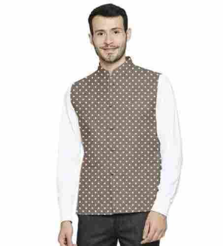 Multi Color Poly Cotton Fabric Sleeveless Printed Pattern Party Wear Men'S Polka Dot Nehru Jacket