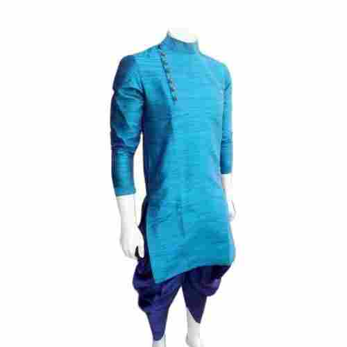 Party Wear Long Sleeved Anouk Neck Style Plain Cotton Dhoti Kurta Set For Men