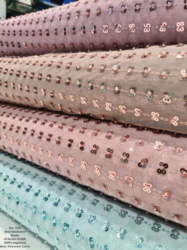 Cotton 100-150 Gsm Sequins Embroidery Fabric For Making Garments