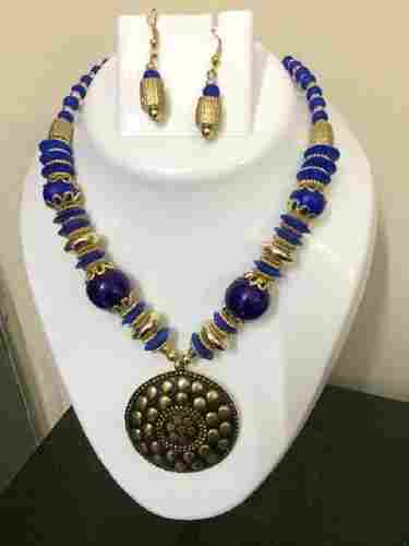 Blue And Golden Color Handcrafted Artificial Necklace Set For Womens