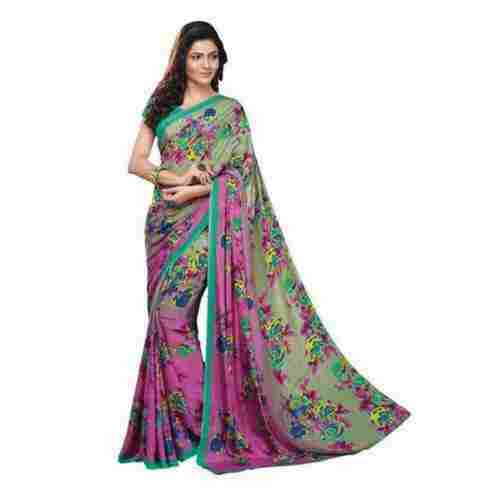 Casual Wear Ladies Printed Crepe Saree With Blouse Piece