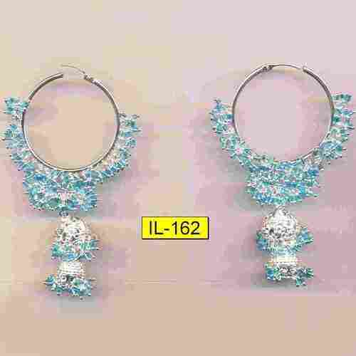 Chandelier Earrings Beads Work With Silver Plating Finish For Party Wear