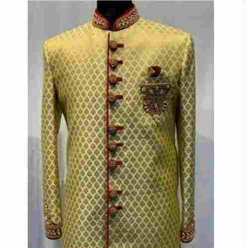 Multi Color Full Sleeves Tussar Silk Fabric Stitched Wedding Wear Men'S Sherwani 