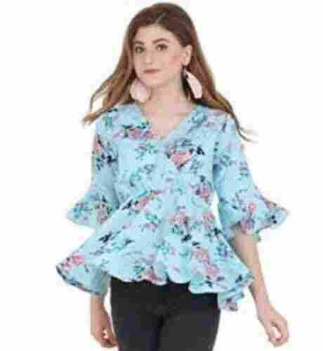 Multi Color Flared Sleeve Cotton Fabric Regular Fit Casual Wear Ladies Printed Tops
