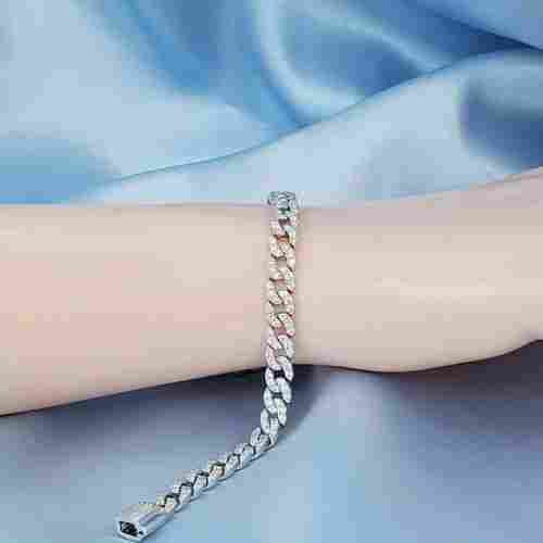 Party Wear Lightweight Moissanite Diamond Hip Hop Silver Bracelet, 8 Ct Weight 