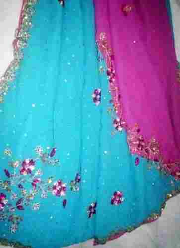Pink And Sky Blue Embroidered Lightweight Party Wear Designer Saree