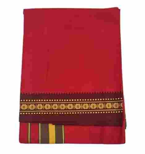 Red Color Mens Cotton Dhoti With Zari Work For Casual Wear