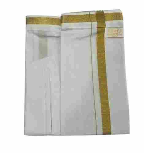 White Color Plain Velcrow Mens Cotton Dhoti With Zari Work For Casual Wear