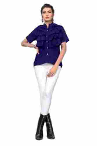 Multi Color Half Sleeves Crepe Fabric Round Neck Plain Pattern Casual Wear Ladies Western Tops 