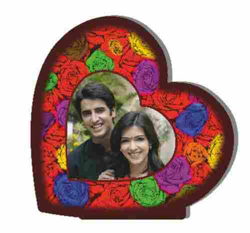 Decorative Heart Shape Printed Glass LED Photo Painted Frame, Size 6x6 Inches