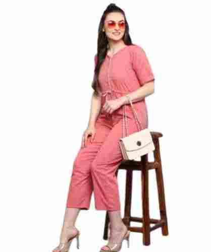 Multi Color Half Sleeves Pure Cotton Fabric Plain Pattern Ladies Jumpsuit 