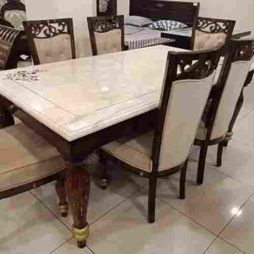 Modern Solid Wooden Iron Rectangular Dining Set With 6 Seat And Table 