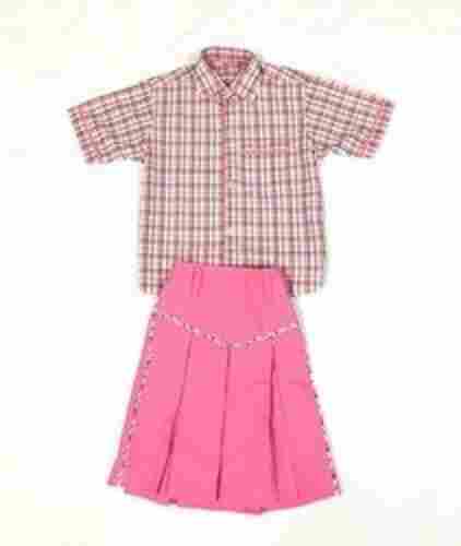 Cotton Comfortable Soft Printed Classic Collar Primary Kids School Uniform (T Shirt And Skirt)