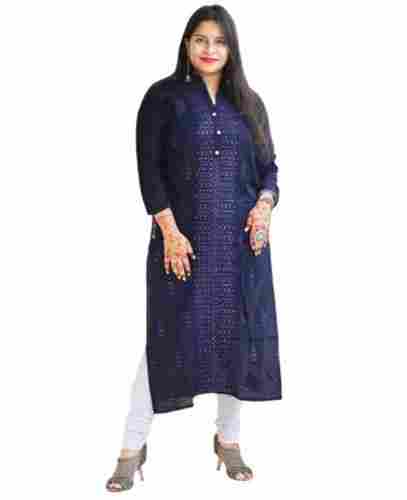 Easy To Clean Casual Wear Full Sleeves Ladies Cotton Embroidered Kurti