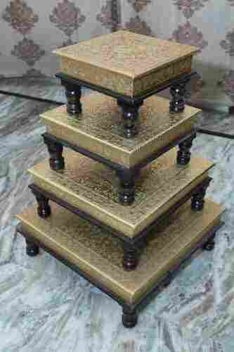 Beautiful Lightweight Handcrafted Wooden Bajot Chowki For Pooja