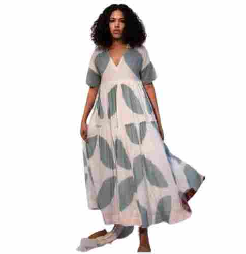 Multi Color Half Sleeves Regular Fit Printed Pattern Ladies Tierd Sibori Printed Midi Dress