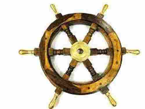Wooden Polished Brass Antique Nautical Ship Sailboat Wheel For Decoration