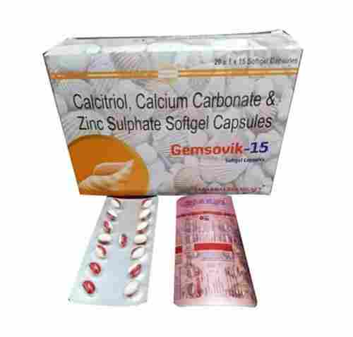 Gemsovik-15 Calcitriol, Calcium Carbonate & Zinc Sulphate Softgel Capsules, 20x1x15 Capsules Strips Pack