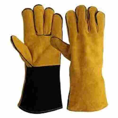 Black With Yellow Leather Full Finger Cotton Safety Gloves