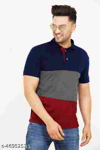Casual Wear Mens Short Sleeve Round Neck Collared T Shirt
