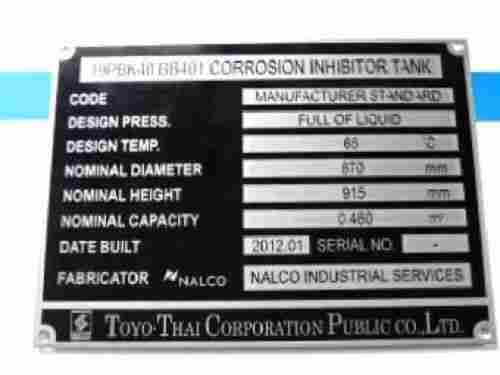 Aluminium Printed Name Plate Used In Cylinder And Machines