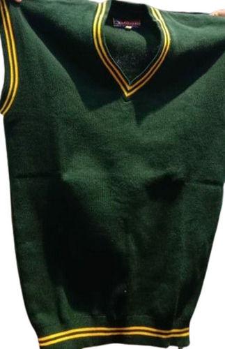 Multi Color V-Neck Sleeveless Woolen Fabric Plain Pattern Boys School Uniform Sweater