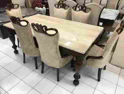 Easy To Clean Teak Wood Rectangular Marble Top Dining Table With Chair