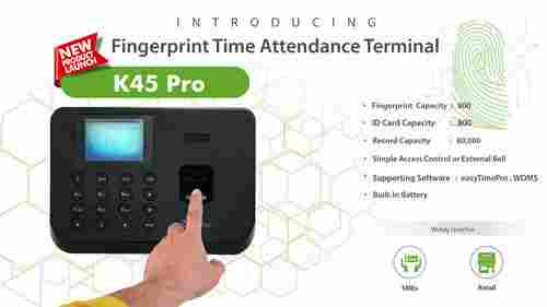 Zktecho K45 Pro Electrical Fingerprint Time Attendance Machine With Digital Screen Display