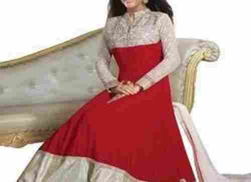 Ethnic Wear Plain Full Sleeves Embroidered Georgette Fabric Dress For Ladies 