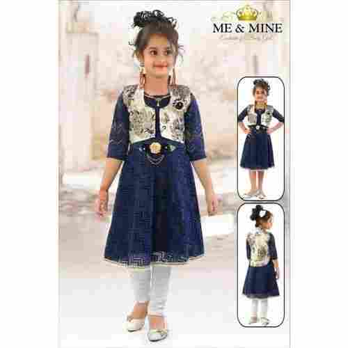 Party Wear Casual Wear Kids Girl Leggings With Frock And Jacket Set