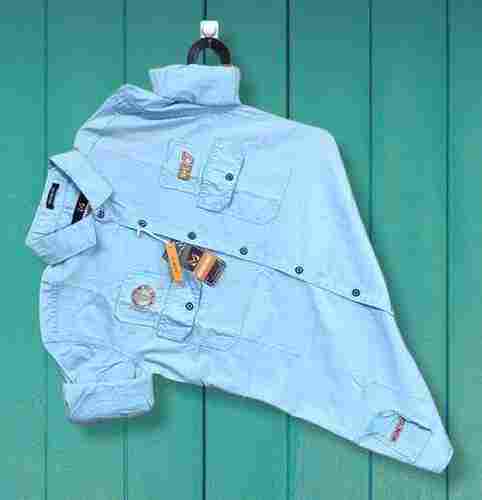 Kids Stylish Light Blue Collection Wear Full Sleeves Shirts With Front Pocket