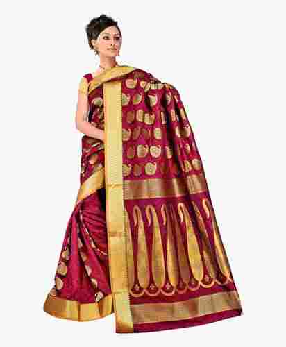 Ladies Party Wear Machine Thread Work Bridal Silk Sarees With Blouse Piece