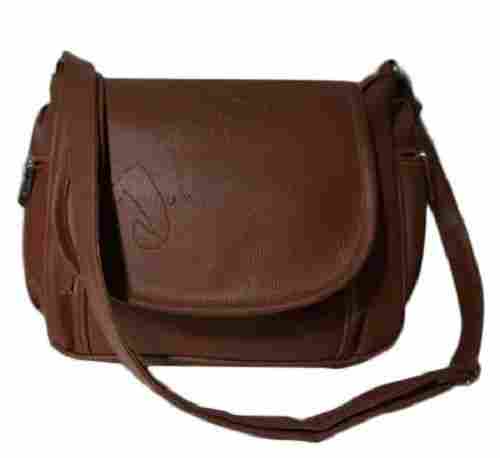 Plain Brown Polished Shoulder Length Pu Sling Bag With Padded Shoulder Strap