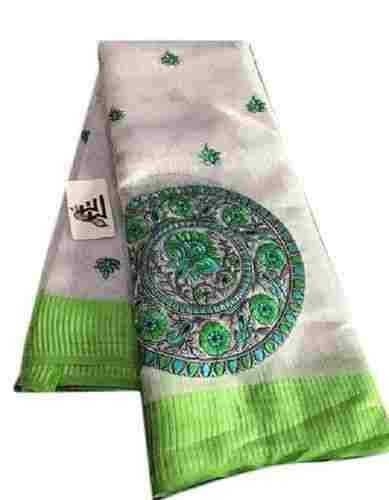 Casual Wear Hand Embroidered Printed Pattern Ladies Tissue Linen Sarees