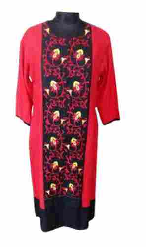 Casual Wear Printed Cotton 3/4th Sleeves Round Neck Fancy Kurti For Ladies