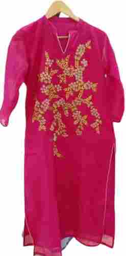 Multi Color Party Wear Beaded Modern Silk Material Collar Kurtis For Ladies