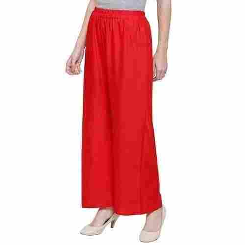 Ladies Red Free Size Elastic Waist Casual Wear Western Palazzo