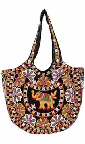 Multi Color Embroidered Work Cotton Fabric Rajasthani Bag With Zipper Closure