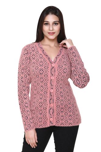 Mix Color Ladies V Neck Full Sleeves Peach Cardigan