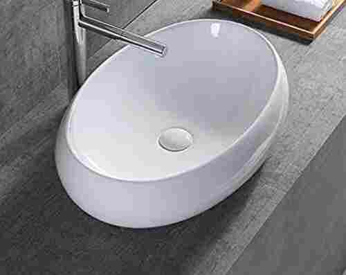 480x330x145 Mm Deck Mounted Oval Shape White Ceramic Wash Basin