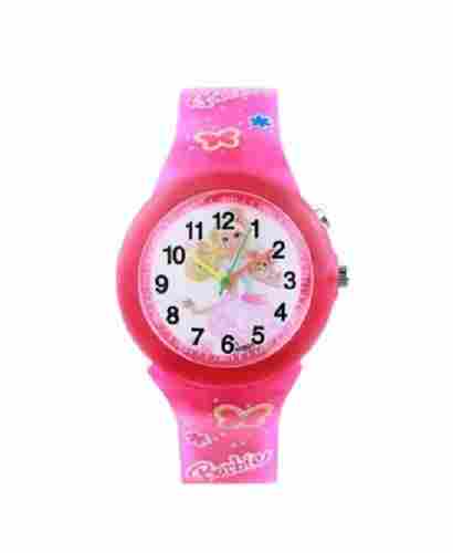 Pink Silicon Barbie Round Charm Fashion Analog Wrist Watch For Girl Kids