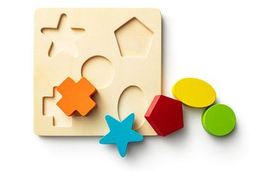 Kids Multicolor Fun Learning Puzzle Wooden Geometric Shapes Tray